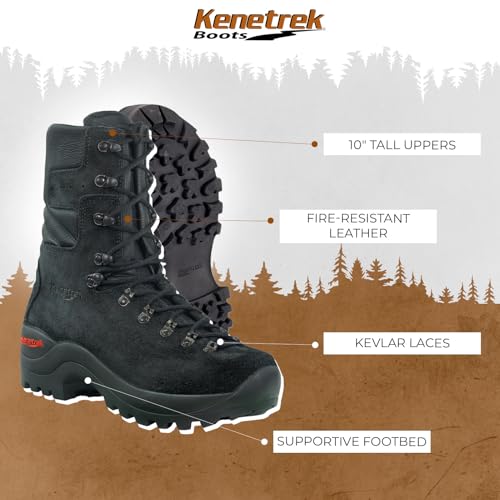 Image of Kenetrek Men's Wildland Fire Work Boots | 10 inch Tall, Fire-Resistant Leather Upper, Extra-Padded Collar, 7mm Nylon Midsole