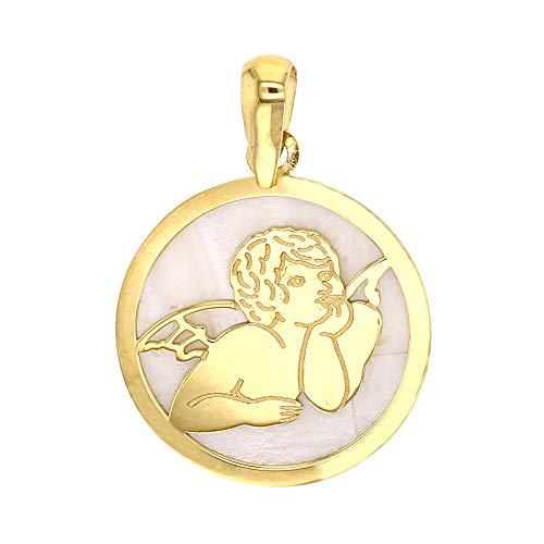Médaille Ange en nacre et Or 750/1000 pour pendentif religieux et bijou enfant