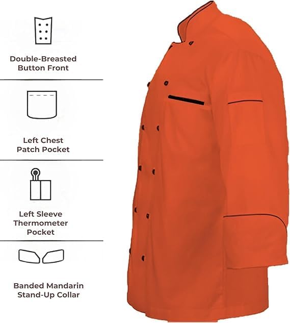 BUDGETTHEMES Men's Multi Color Chef Jacket/Light Weight Chef Coat With Contrast Black Piping