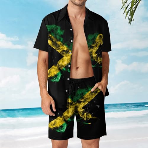 PEIXEN Jamaican Flag Men's Casual Beach Suit Two-Piece Short Sleeve Shorts Beach Party Summer2