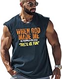 Men's Graphic Tank Tops Funny Quote When God Made Me Christian Jesus Religious Gift Workout Tops, Blue, XX-Large