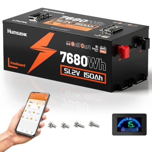 Image of HumsiENK 48V 150Ah Golf Cart Battery, 7.68kWh Extended Range Lithium Battery with 200A BMS, EV Blade Cells, Bluetooth, IronGuard Casing, 60+ Mile Power for Lifted Carts, EZGO, Club Car