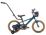 VERDANT Bicicleta infantil 14 16 pulgadas Bicicleta de niño 3-6 años Bicicleta de niño con ruedas de entrenamiento, manillar ajustable y timbre, V-break y freno de torpedo (16 pulgadas, Verde oscuro)