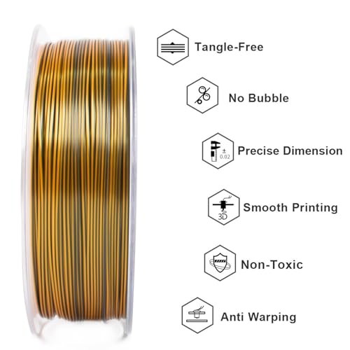 Image of Geeetech Silk PLA Tri Color Filament 1.75mm 3D Printer Filament, Coextrusion Purple Gold Black Tri-Colors Metal-Like Shiny Silk PLA Filament, 1kg (2.2lbs) 1 Spool, Dimensional Accuracy + /- 0.02 mm