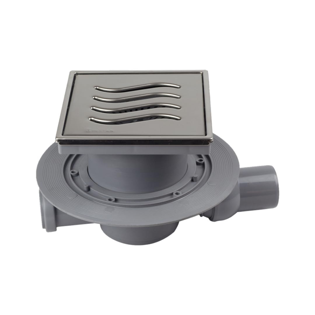 Desagüe de suelo Confluo 15 x 15 cm – Cubiertas y desagüe seleccionables (horizontal/horizontal DN 50 con entrada DN 40, Tide)