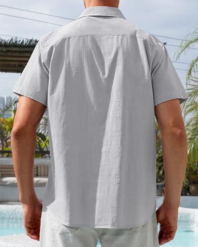 Image of Alimens & Gentle Mens Linen Shirts Cotton Hawaiian Shirts Short Sleeve Button Down Shirts Casual Summer Beach Tops