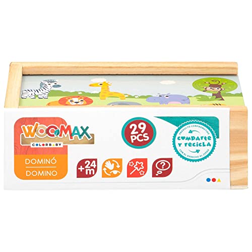 WOOMAX 46461 - Kinder Dominosteine Dschungeltiere - Lernspielzeug Kinder - Enthält 30 Teile aus natürlichem und nachhaltigem Holz - Brettspiele