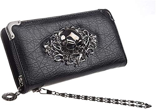 Black Sugar Long Portefeuille Femme Gothique Goth Solide Punk Porte-Monnaie Pochettes pour Chéquier Cartes Bancaires Monnaie Billets Compagnon Chic Sac à Main Crâne Noir