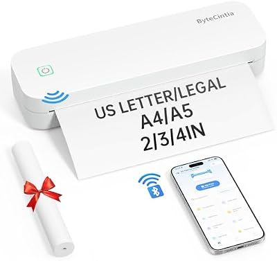 ByteCintia A4 Impresora portátil térmica, Impresora de Papel A4 Bluetooth para Oficina Móvil, Compatible con teléfonos Android e iOS y computadoras portátiles,