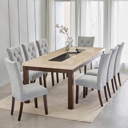 Image of Home Centre Harmony Sia Faux Marble Top 8-Seater Dining Set with Chairs - White