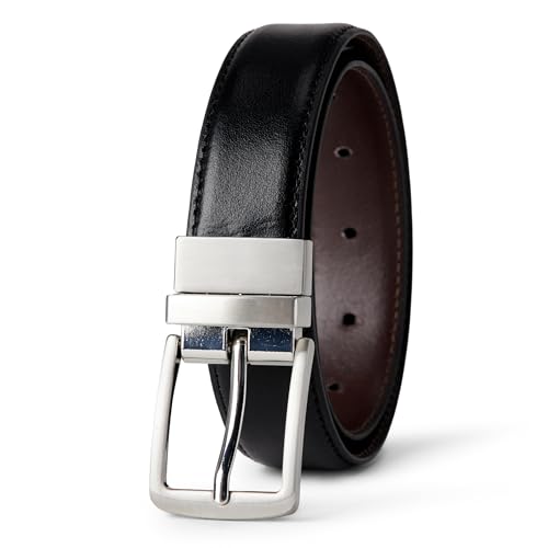 Amazon Essentials Boys Reversible Leather Dress Belt for Kids with Easy Turn-and-Twist Buckle Black/Brown Small