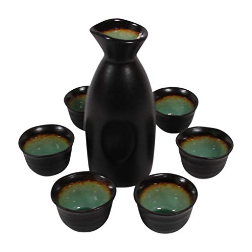 7 Pc Japanese Sake Set With 6 Sake Cups