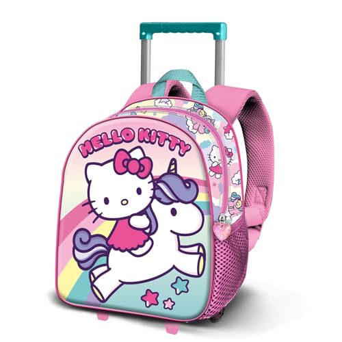 Hello Kitty Unicorn-Sac à dos 3D à Roulettes Petit, Rose 26 x 34 cm, Capacité 7 L