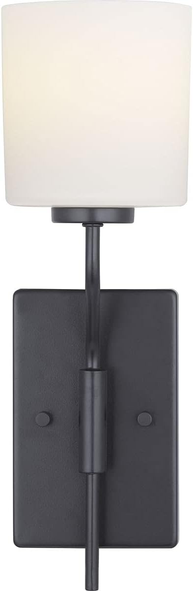 Progress Lighting Tobin Collection 1-Light Etched White Glass Modern Bath Vanity Light Matte Black