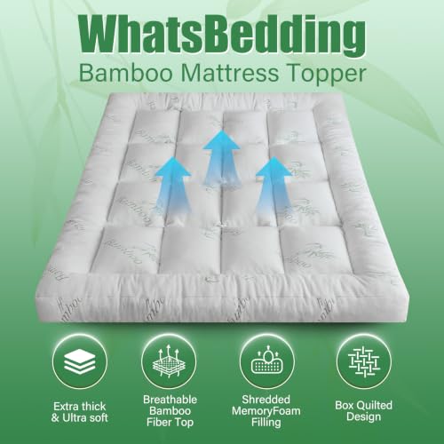 Image of WhatsBedding 5 Inch Memory Foam Mattress Topper Full for Back Pain Relief, Cooling Bamboo Viscose Air Layer, Supportive Pillow Top Mattress Topper, 8-18in Deep Pocket