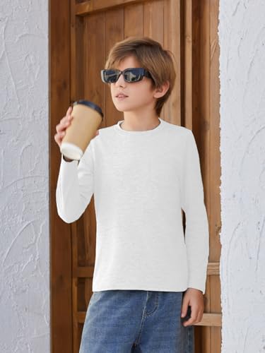 Image of Boys Long Sleeve Shirt Crewneck Solid Color Casual Top with Chest Pocket for Kids 5-14 Years