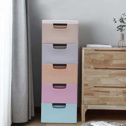 Torre de almacenamiento de plástico con 5 cajones y 4 ruedas, organizador móvil para dormitorio, armario y sala de estar