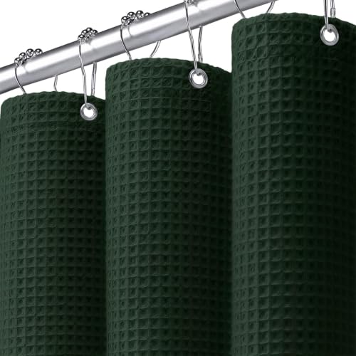 XOGUIBO Waffle Weave Shower Curtain - Dark Green Cotton Fabric Texture Heavyweight Shower Curtain for Bathroom Washable 72Wx72L