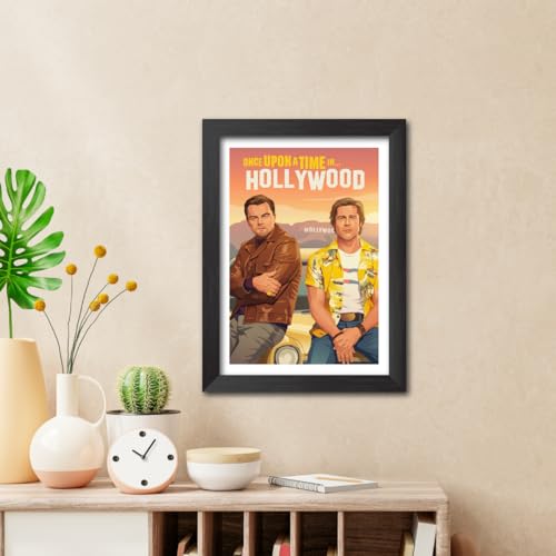 Image of TenorArts Once upon a time in Hollywood Poster Hollywood Movie Posters Vector Art Photo Frame Painting With Dark Wooden Texture (12inches x 9inches)