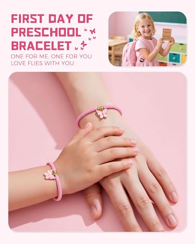 Back to School Mommy and Me Bracelet, First Day of Preschool/Kindergarten Pink Butterfly Bracelet Gifts for Girls2