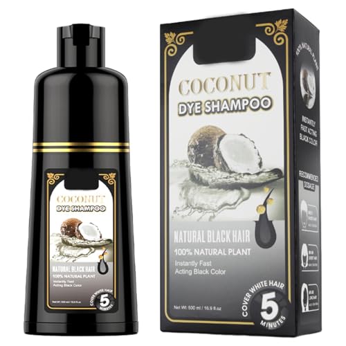 Champú De Color Negro - Tinte De Cabello Negro | Champú Para Colorear De Cabello | Tratamiento De Reparador De Cabello Blancoo, Champú De Coco Y Jengibre, Tinte Rápido Para Hombres Y Mujeres