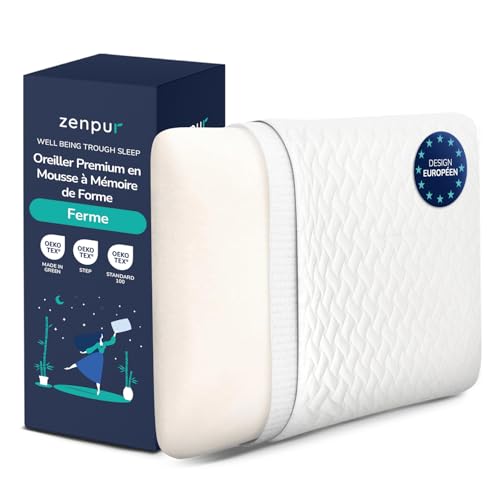 ZenPur Oreiller Cervical Ferme 13cm - Coussin Mémoire de Forme Extra Support - Oreiller Ergonomique 40x60, Certifié Oeko-TEX