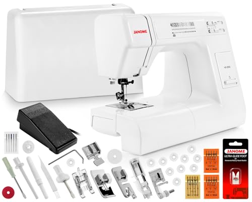 Janome HD3000 Heavy Duty Sewing Machine - Includes Genuine Janome Ultra Glide Foot + Universal Needles + Leather Needles + 10-Pack Bobbins