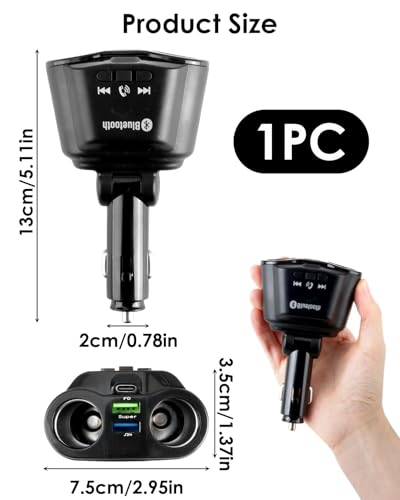 120W Cigarette Lighter USB Charger, 12V/24V Double Cigarette Adapter for Car, 5-in-1 Dual Car Lighter Adapter with Bluetooth 5.3 QC3.0 Fast Charging LED Display, Car Charger Adapter for Phones GPS - Image 4