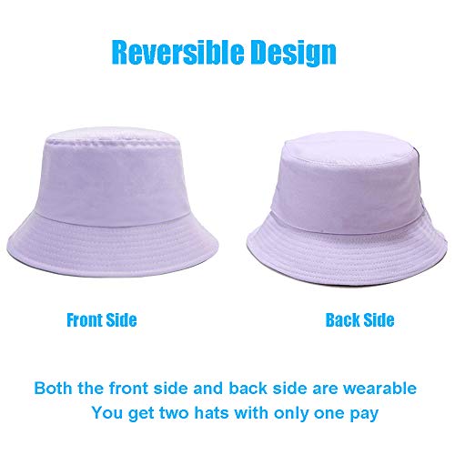 Image of Bucket Hat for Women Men, Reversible Cotton Summer Sun Beach Cap Solid Color Style