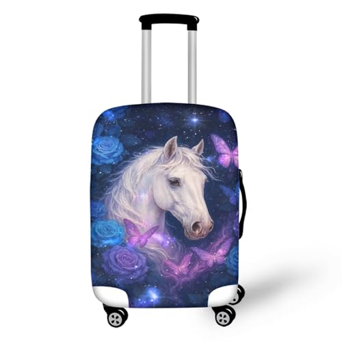 Image of Mumeson Butterfly White Horse Travel Luggage Cover Suitcase Protector Fit 18 19 20 21 Inch for Women Portable Suitcase Dust Cover Elastic Easy to Install