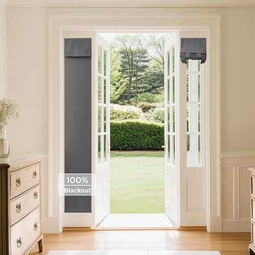 NICETOWN Door Window Covering Thermal Insulated 100% Blackout Tricia Window Energy Efficiency Sidelight Curtains Tie Up Shades for Front Back Door W12 x L72 inch Long 1 Panel Grey