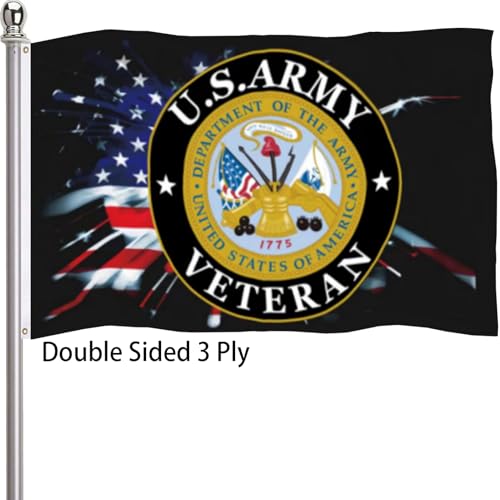 US Army Veteran Flag 3x5 Outdoor Double Sided 3 Ply-Army Veteran Military Flags-Vivid Color Clear Pattern Reinforcement Sewing Durable Polyester with 2 Brass Grommets