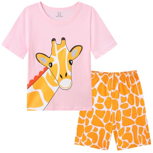 Image of Dinopjs Girl's Pyjama Sets Cotton Dinosaur Giraffe Pjs Kids Summer Short Pajamas for Girls 2-3 Years Children Clothes, Pink
