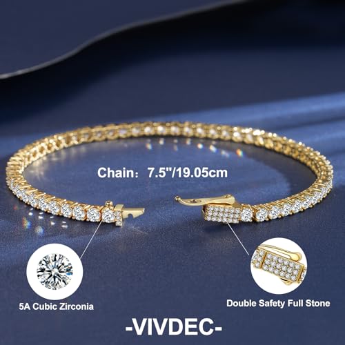 3mm Tennis Bracelet for Women Men 18K Gold/18K White Gold Plated Round CZ Tennis Chain in Gift Box, 7/7.5/8 Inch2