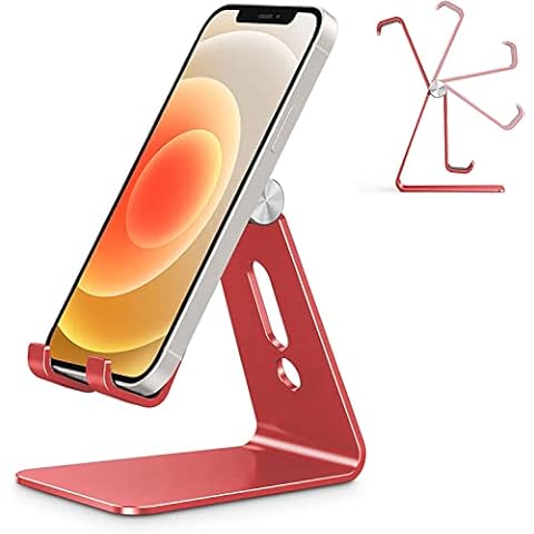 Nidiox Phone Stand for Desk Cell Phone Holder Adjustable Compatible with iPhone 14 13 12 Pro Max 11 XS Max XR X 8 Plus, Aluminum Metal Desktop Phone Stand Portable - E260 Red Cover