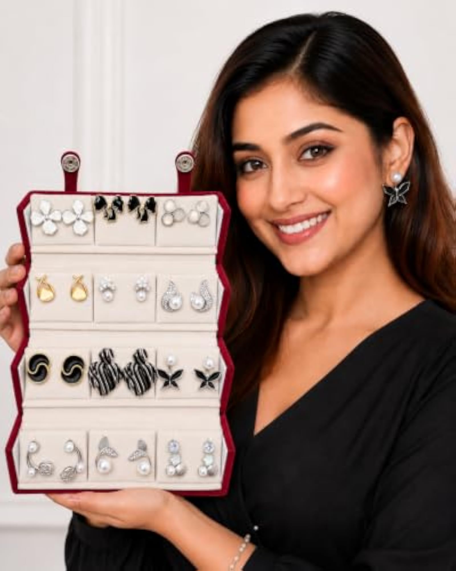 Premium 12 Pair Earrings Organizer Box with Assorted Fashion Earrings