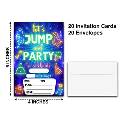 Detiho 4" X 6" Jump Trampoline Birthday Party Invitation Cards With Envelopes - Let's Jump And Part - Bounce House Party Invitation - 20 Sets - E19 #TOP1