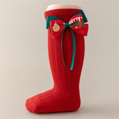 Baby Girl Knee High Socks Cute Christmas Bow Long Stockings Solid Color Soft Tube Sock for Infant Toddler3