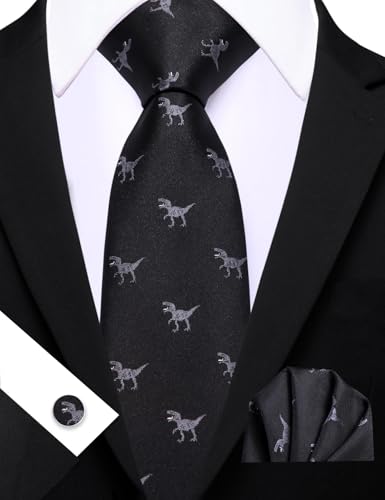 Image of Barry.Wang Man Tie Sets Skull Ties Animal Extra Long Necktie Silk Woven Handkerchief Cufflinks Festival Party Gift