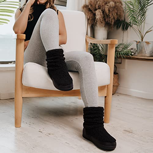 HomeTop Women's Bootie Slippers Fuzzy Warm Memory Foam Indoor House Shoes with Non-slip Rubber Soles2