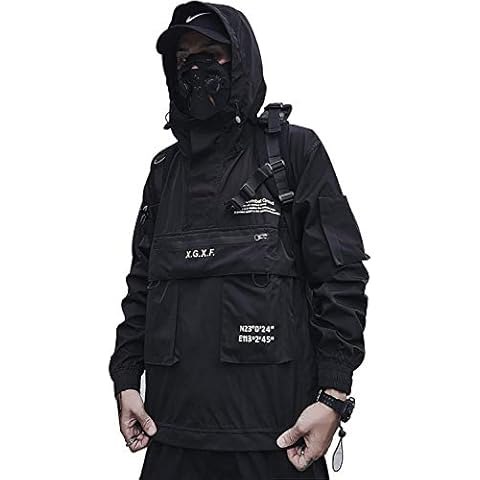 Men's Tactical Combat Windbreaker with Funnel Hoodie Fashion Trend Hoodie Men's Casual Hoodie (Color : Black, Size : S) Cover
