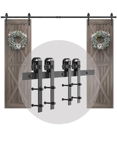 TITECK 10 FT Double Barn Door Hardware Kit Sliding Barn Door Hardware Tracks Rails Kit for Kitchen/Bedroom/Garage/Closets Fit 30 Wide Door Panel Silent Sliding Easy to Install