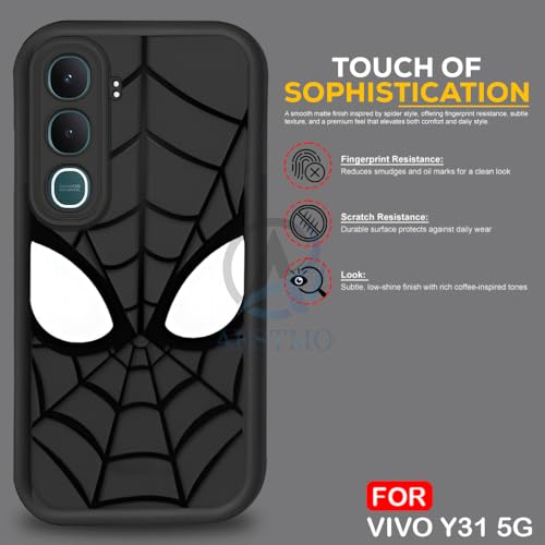 Image of AESTMO Back Case Cover for Vivo Y31 5G Cover | Spidey Face Mask Design | Silicone Case | Full Body Protection | Camera Protection Back Cover for Vivo Y31 5G (Black)