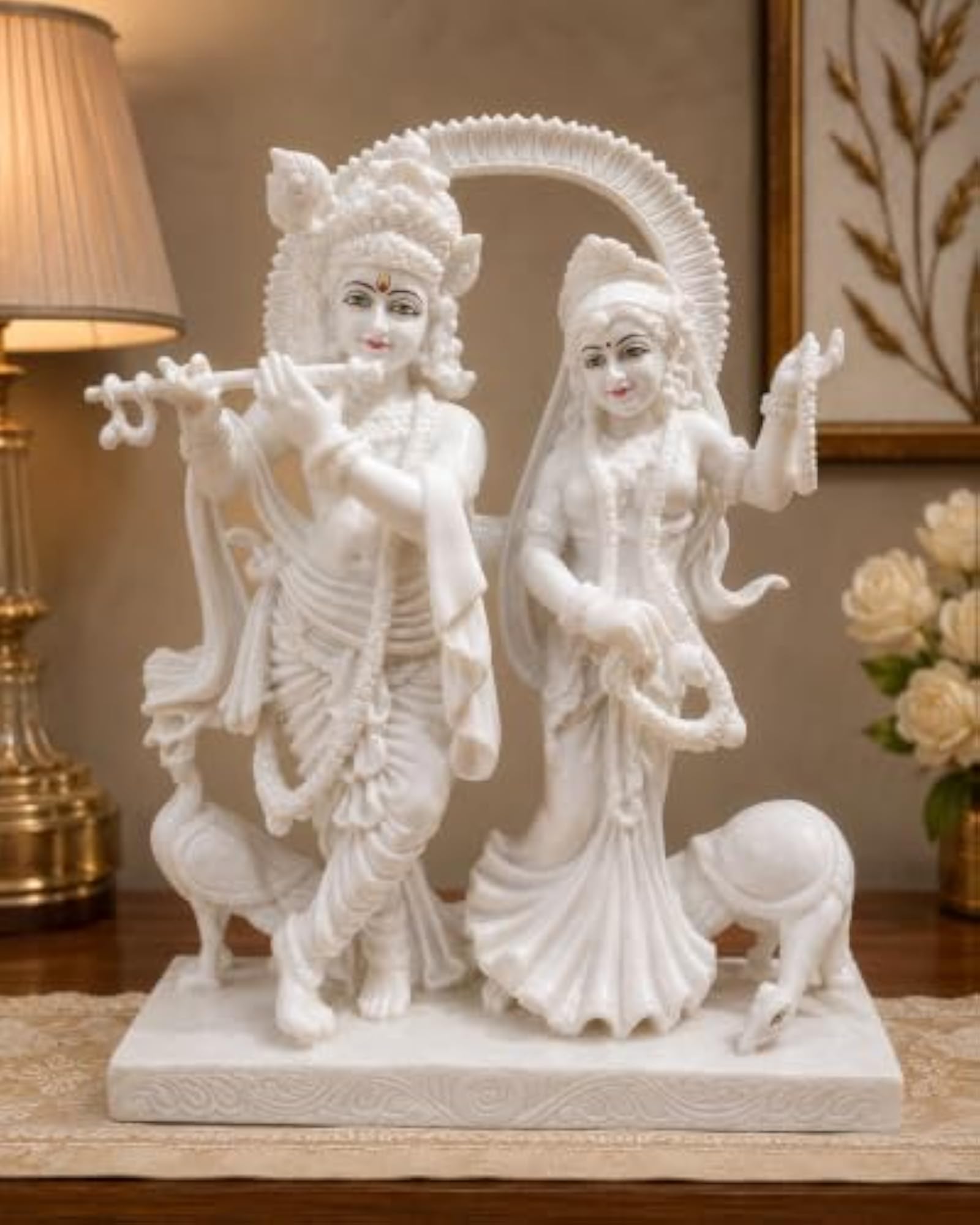 White Jugal Radha Krishna Murti Marble Dust
