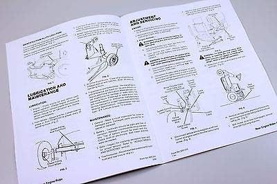 Open pages of a service manual showing diagrams for lubrication and adjustment