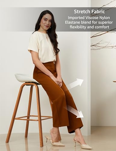 Image of Symbol Premium Women's High Rise Ankle Length Wide Leg Knit Trouser (Elasticated Waist | Formal Pants | Office Wear | Desk-to-Dinner) (Available in Plus Sizes)