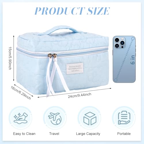 Image of MAYCREATE Quilted Makeup Pouch Bag Cosmetic Makeup Organisers Travel Bag for Woman, Soft Zip-up Toiletry Organizer Pouch with Handle for Skincare, Beauty Essentials & Toiletries, 24x16x15cm