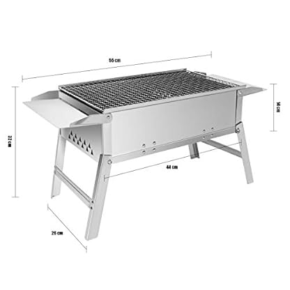 SunJas Holzkohle-Grill, faltbar, Edelstahl, Grill, Tischgrill, Picknick, tragbar, Maße 55 × 26,5 × 32 cm, Silber – Bild 4