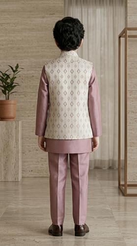 Image of AHHAAAA Kids Ethnic Cotton Silk Blend Sequin Print Indo-Western Sherwani Set for Boys 496MF