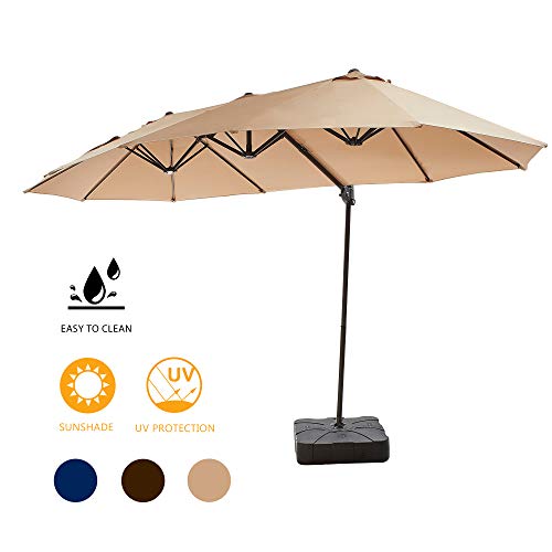 Lokatse Homelokatse Home 14 4 Ft Twin Head Outdoor Patio Market Large Rectangular Cantilever Hanging Umbrella With Crank Weighted Base Stand Set Khaki Dailymail